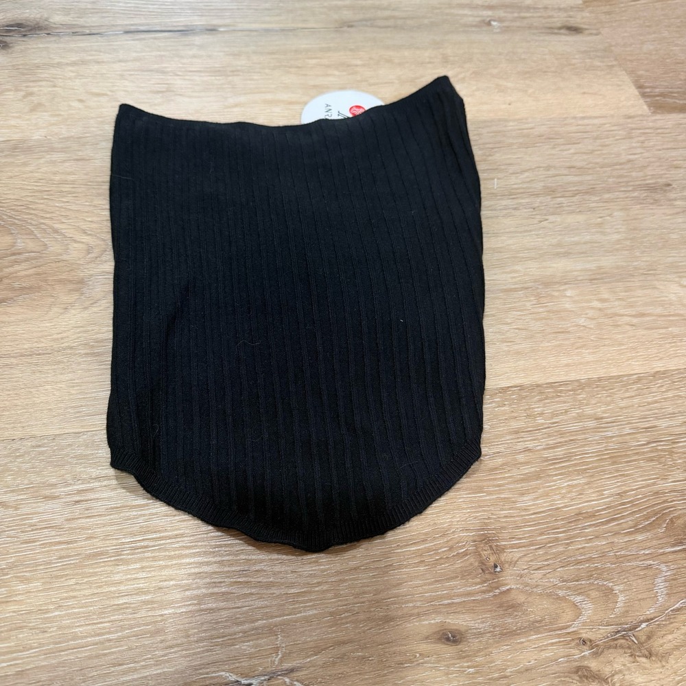 Anrabess Black Ribbed Knit Tube Top Strapless Asymmetrical Hem XS NWT